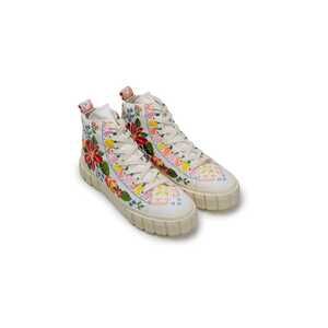FARM Rio Cream Canvas High-Top Sneakers with Multicolor Floral Embroidery